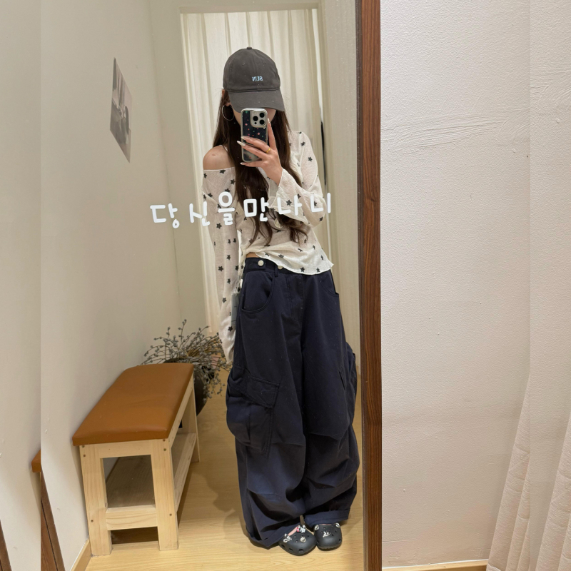 Summer Long-Sleeve Thin Sun-Protective Star-Print T-Shirt Top and High-Waisted Wide-Leg Cargo Pants Casual Set for Petite Sizes Summer Long-Sleeve Thin Sun-Protective Star-Print T-Shirt Top and High-Waisted Wide-Leg Cargo Pants Casual Set for Petite Sizes