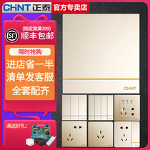 Zhengtai wall switch socket large panel porous household wall plug 2L gold borderless Zhengtai power USB plug
