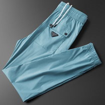 Summer Thin Ice Silk quick-drying fabric sports pants mens slim feet running color nine-point back pants men
