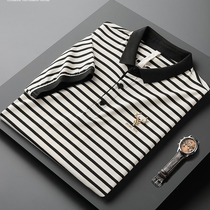 Light business striped polo shirt men 2021 summer lapel elk embroidery short sleeve T-shirt men casual thin top