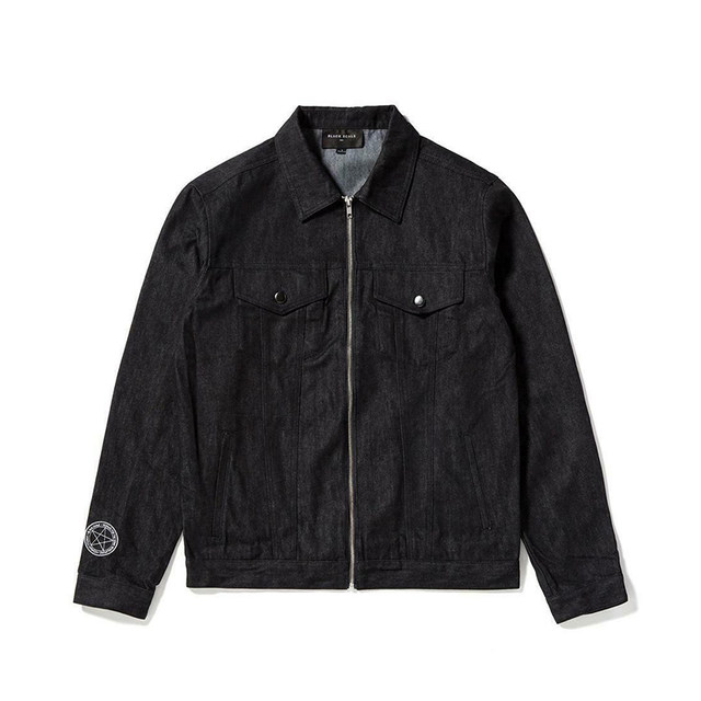 ຮ້ານຄ້າຕະຫຼາດຈຸດ BlackScale ຊ້ໍາ totem zipper denim jacket denim ສີດໍາ