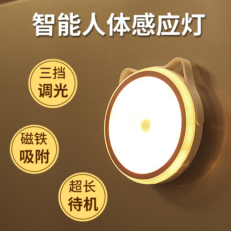 Intelligent Led Body Induction Small Night Light Home Rechargeable Light Control Sound Control Bedroom Sleep Wardrobe Aisle Road