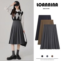 Gray pleated mid-length skirt for women in spring autumn and summer new style high-waisted slim sweet and casual A-line skirt for small people