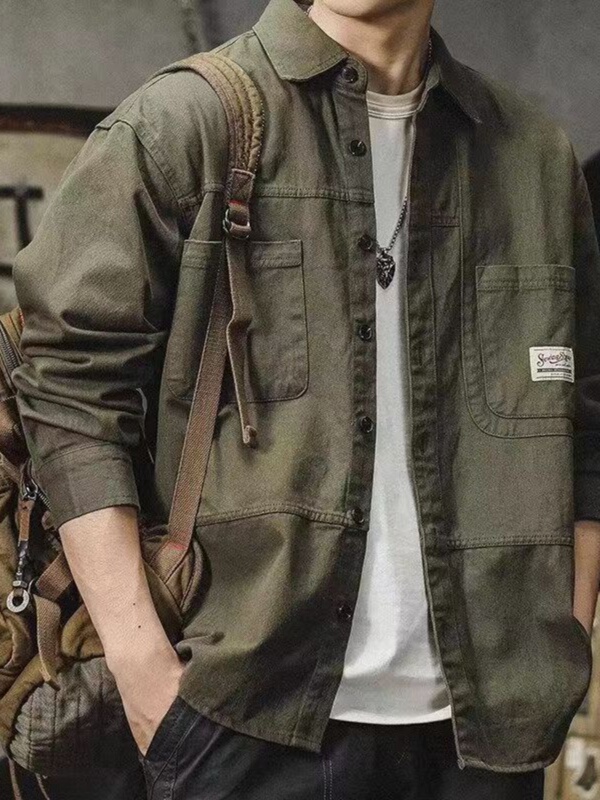 Clearance Sale: Men's Loose-Fitting Casual Pure Cotton Shirt Jacket for Autumn and Winter, Workwear, Stain-Resistant, Wear-Resistant, Thick Style
