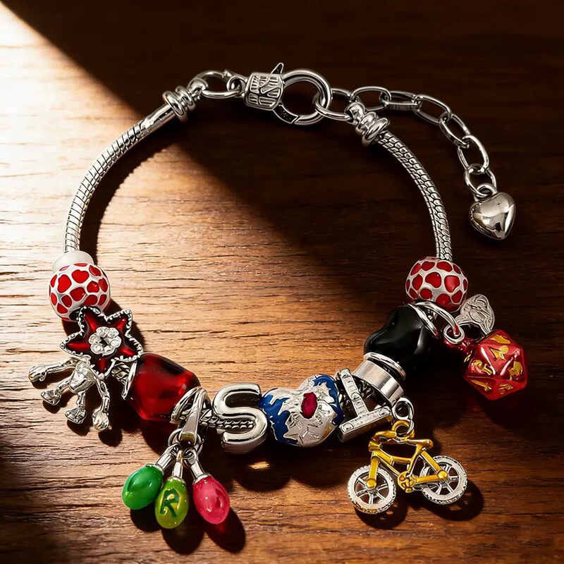 Vintage DIY Stranger Things Themed Bracelet, Man-Eating Plant, Bicycle Light Bulb, Niche Cartoon Cosplay Wristband Accessory