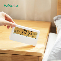 Electronic small alarm clock temperature hygrometer weather display student bedside silent digital creative simple square clock