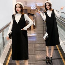 Pregnant womens set long dress fashion autumn Net red maternity dress loose vest skirt sweater two-piece female