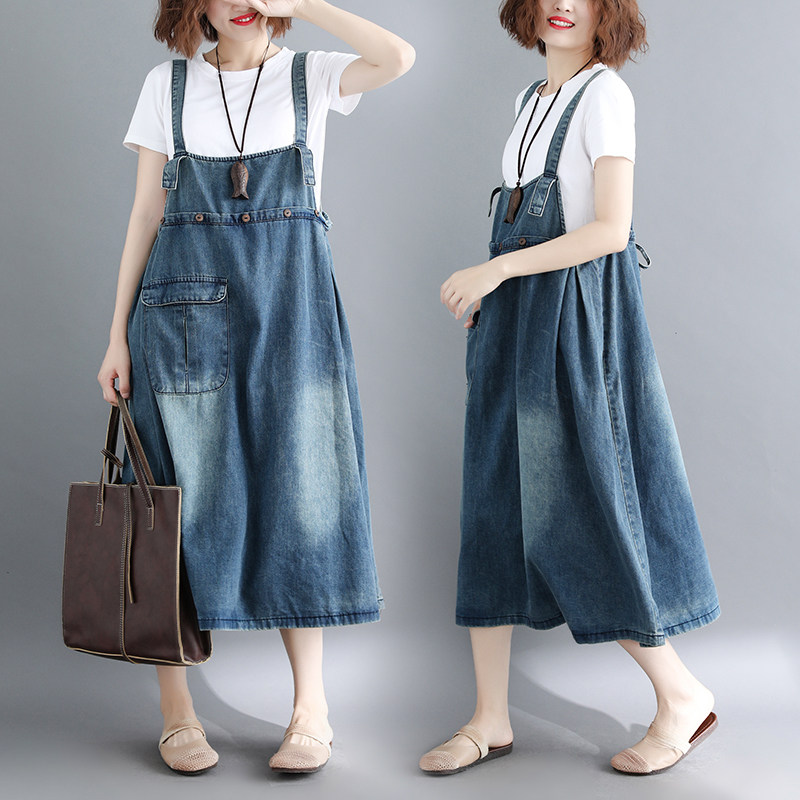 Pregnant woman holding bag skirt fashionable A - word cowboy dress summer fat mm skirt in summer hanging dress