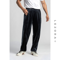 LEZORA Japanese fabric woven composite velvet side colorblock elastic waist big straight velvet pants men