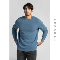 LEZORA poison family weaving Supima cotton simple pineapple grid round neck long sleeve knit men