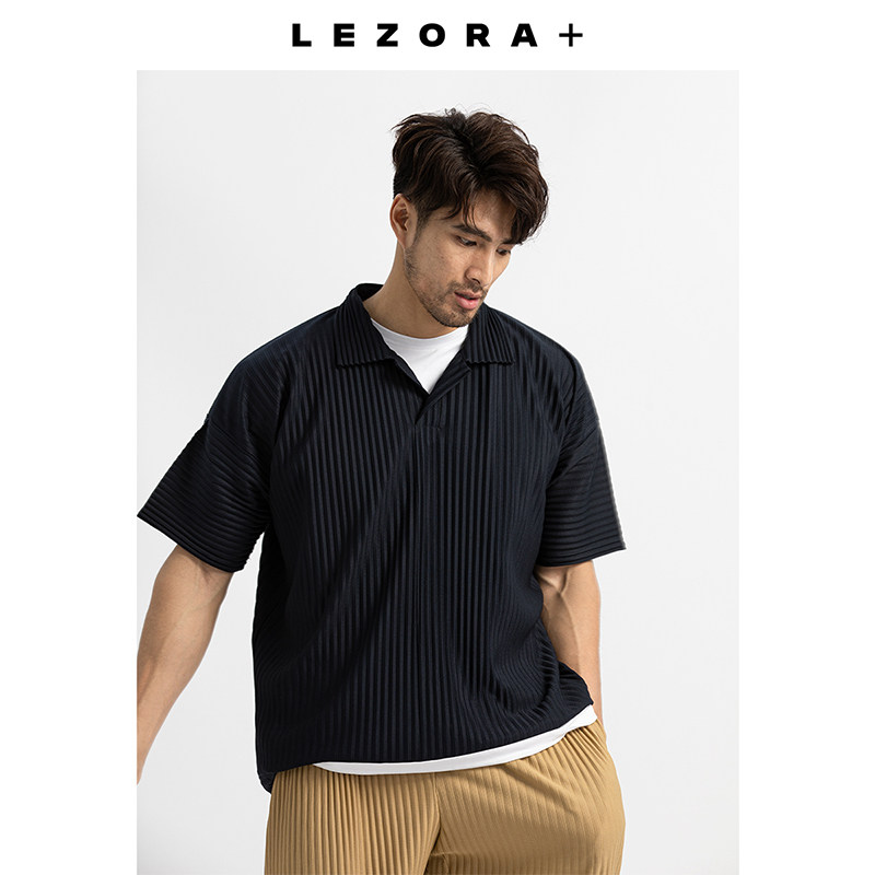 LEZORA Japan Miyake fabric thin section loose pleated lapel summer short-sleeved POLO shirt men's t-shirt JM030