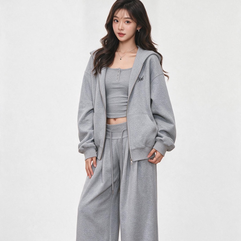 【8.4 New Product】Westayhone Zipper Hoodie Jacket Sweatpants Camisole Set for Women 2026 New Model