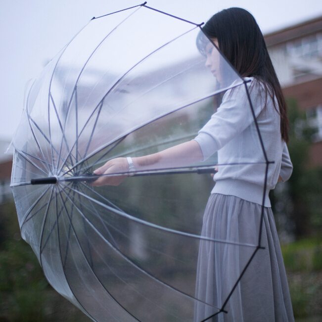 Princess Style 16-Rib Thick Transparent Umbrella Korean Version Wedding Long-Handled Umbrella for Girls High-Appearance Goddess Double Large Umbrella