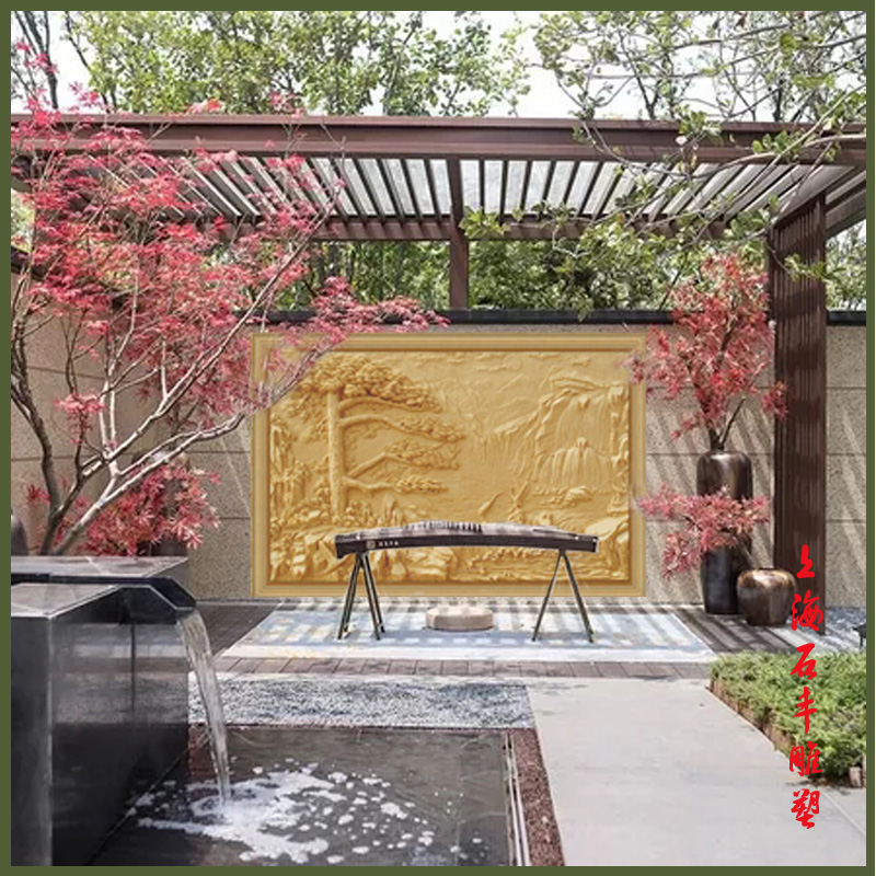 Sandstone relief welcome Song landscape painting relief TV background wall entrance wall hanging villa courtyard exterior wall decoration