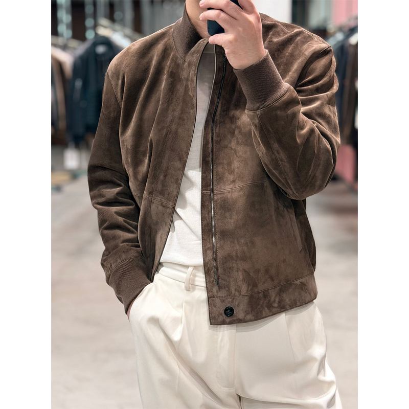 84900Z Version “High-Net-Worth Gentleman” Italian-Made Bbcalf Velvet Calfskin “Slim-Fit Flight Jacket Leather Coat”