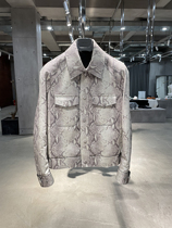 LA CALIFFA Himalaya White president style 3D patent python sheepskin slim fit denim jacket