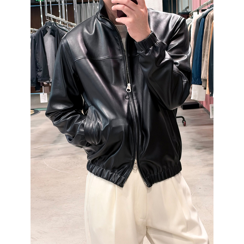 42000Lp Version of the Italian Old Money Style Lambskin Lambskin Bomber Jacket with Stand Collar 42000Lp Version of the Italian Old Money Style Lambskin Lambskin Bomber Jacket with Stand Collar