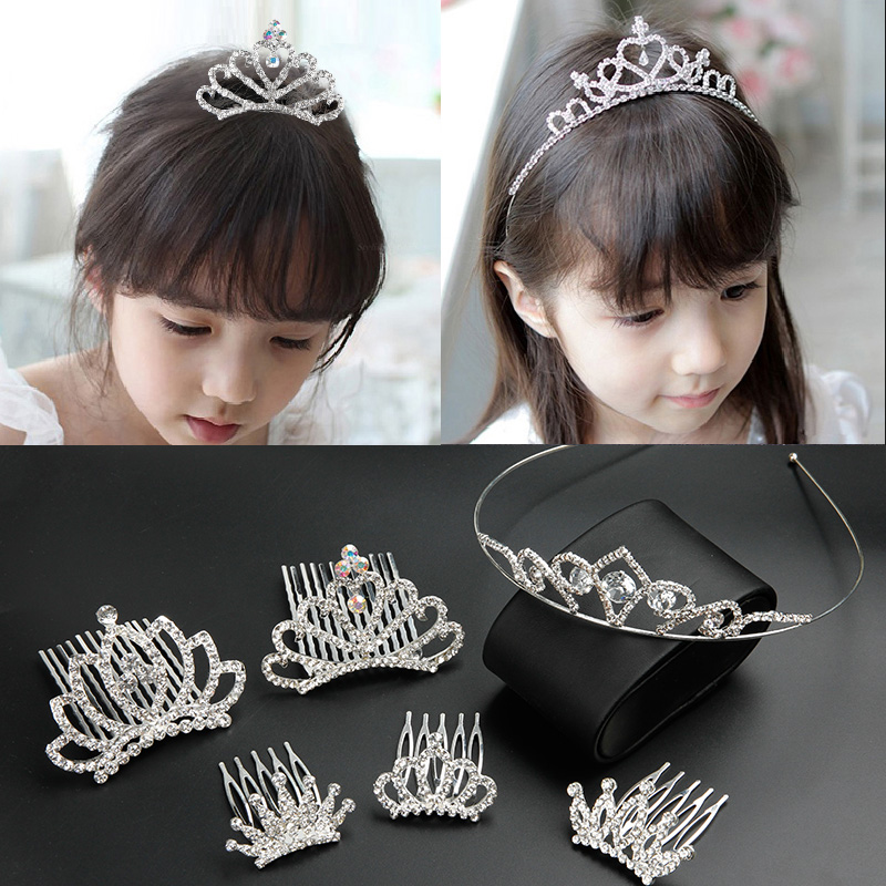 Water Drill Crown Hair Clip Children's Head Accessories Princess Hair Stirrup South Korea Girl Crown Performance Ornament Comb Baby Hairpin