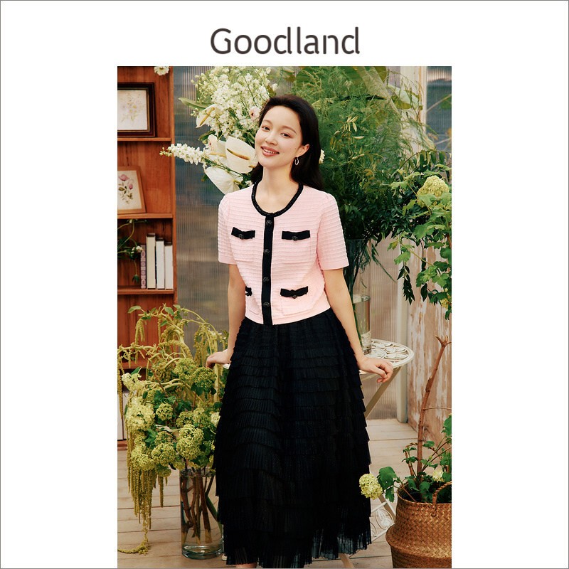 Goodland Women's Summer Elegant French Cake Skirt, Heavyly Crafted Puffy Tulle Skirt, A-Line Long Skirt