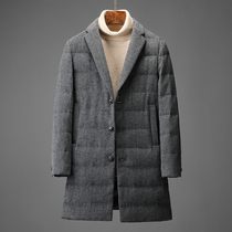 High-grade gentleman herringbone wool casual jacket winter men long suit collar down jacket men