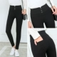 Quần legging xuân hè mặc mỏng phần eo cao bó sát size lớn size chín điểm quần đen quần nhỏ chân nhỏ túi quần