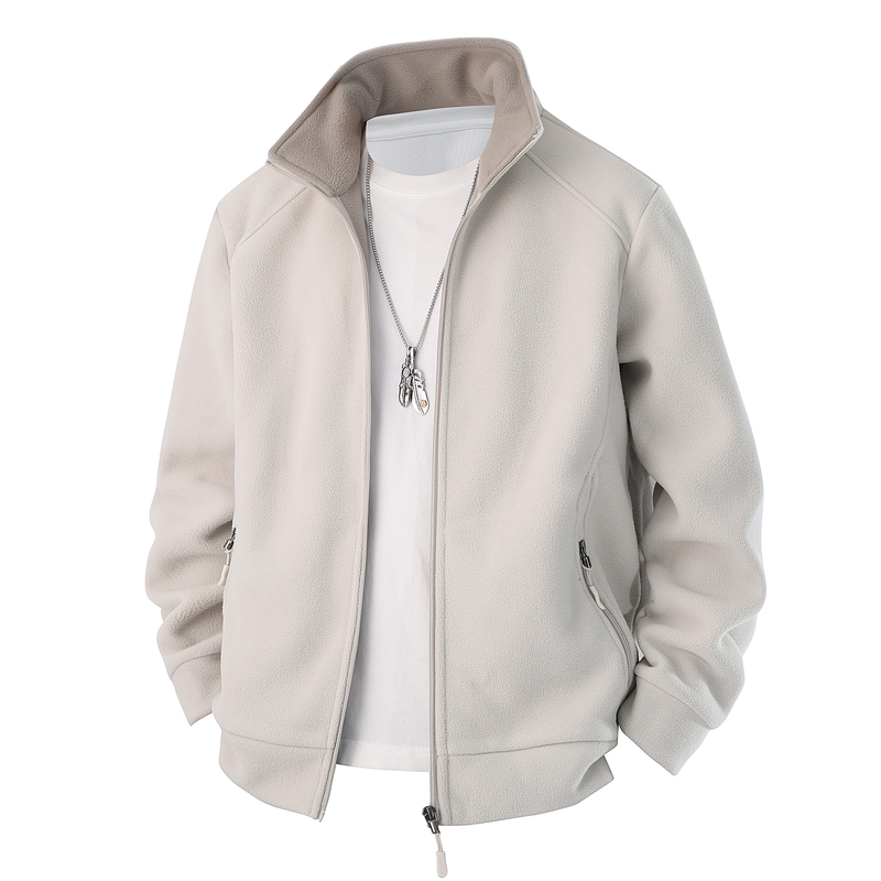 Double-Sided Fleece Jacket Men's Jacket Autumn and Winter Plus Size Windbreaker with Thickened Lining Stand Collar Fleece Cardigan Sweatshirt