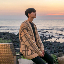 X TNF MDNS Korean version cardio-hoodie sweatshirt loose trend casual V collar plaid sweater for mens spring and autumn