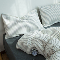Extremely simple Nordic wind ~ -- black white grey fine striped washed cotton spring autumn four pieces full cotton pure cotton