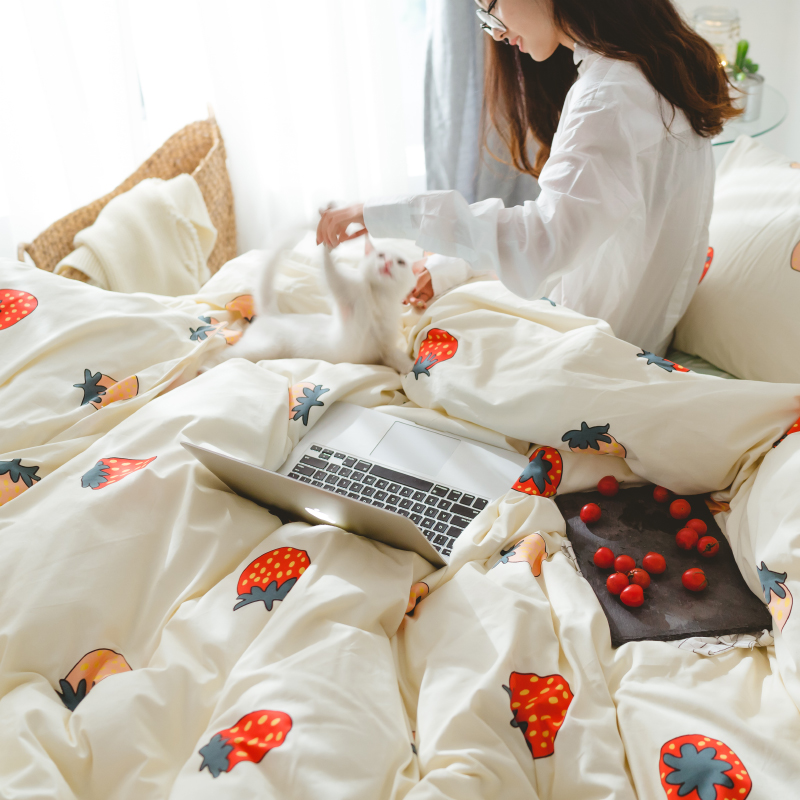 INS small fresh cotton bedding four-piece set cute three-piece set Nordic style simple cotton quilt cover sheet