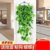 Wall decoration simulation green rose wall hanging orchid balcony living room fake flower decoration basket rattan plastic green leaf vine