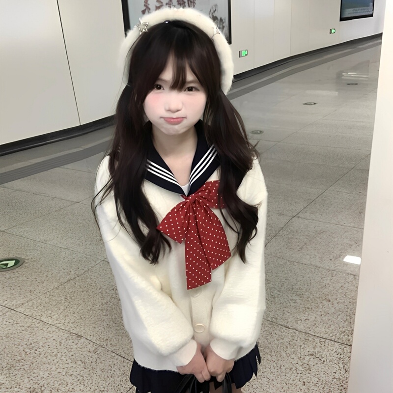 Japanese-Style Jk Uniform Fluffy Sweater for Women, Spring and Autumn College Style, Lazy Style, Petite Loose Plush Cardigan Jacket