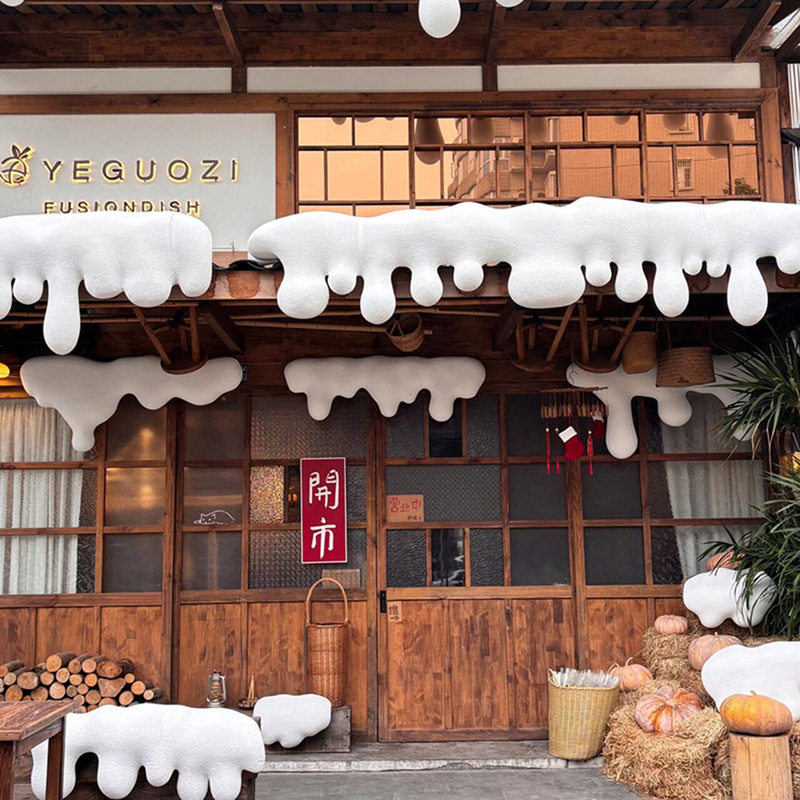 Christmas Eaves Snow Scene Decoration Snowflakes Snow Hangings Winter Snowman Coffee Shop Storefront Snow Falling Artificial Snow Arrangement