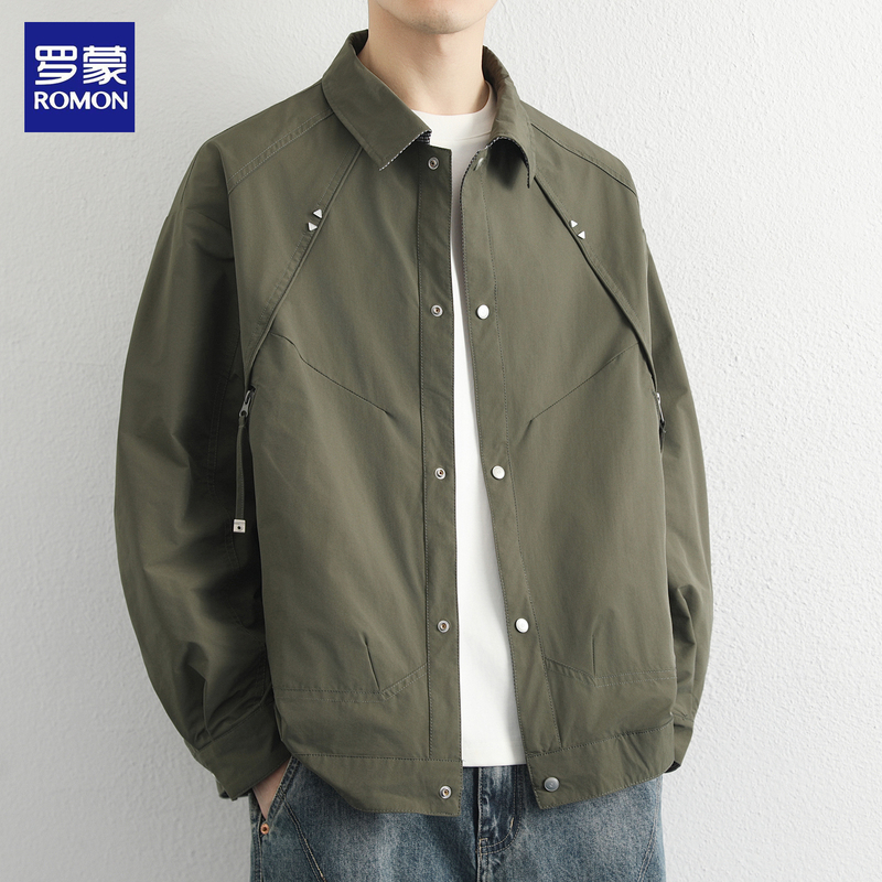 Romon American-Style Lapel Jacket for Men, New Spring and Autumn Solid Color Casual Top, High-End Loose Thin Coat