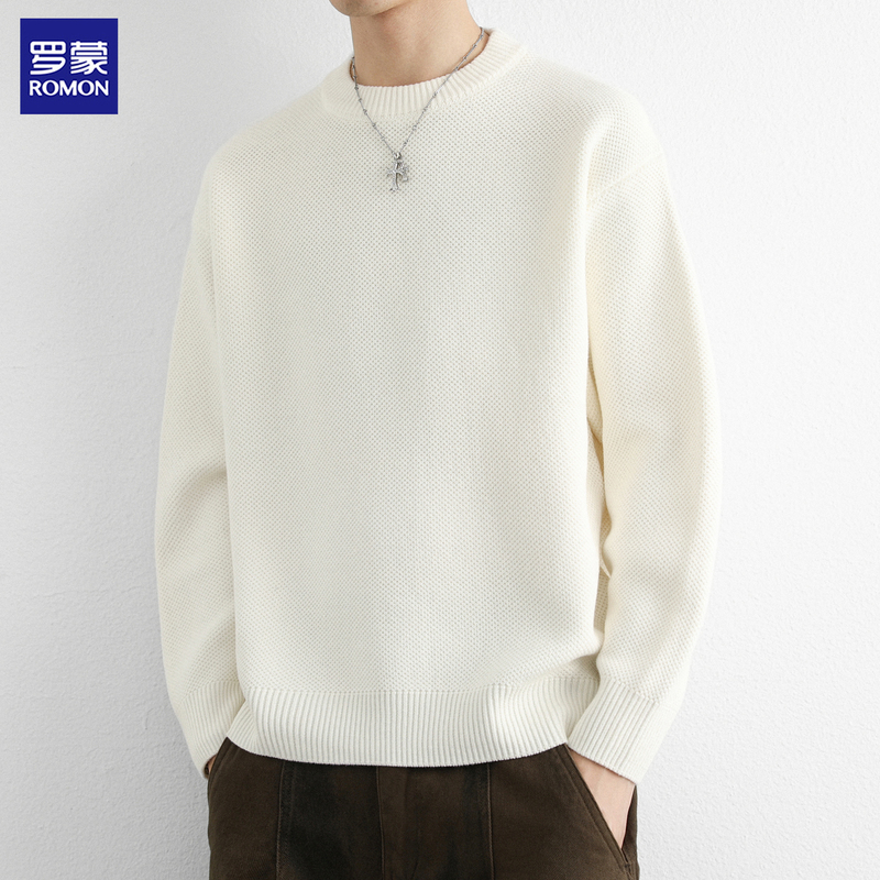 Romon Crew Neck Sweater for Men, New Style, High-End Feel, Long-Sleeved Pure Cotton Knitwear, Trendy Brand, Versatile, Loose, Casual Base Shirt Romon Crew Neck Sweater for Men, New Style, High-End Feel, Long-Sleeved Pure Cotton Knitwear, Trendy Brand, Versatile, Loose, Casual Base Shirt