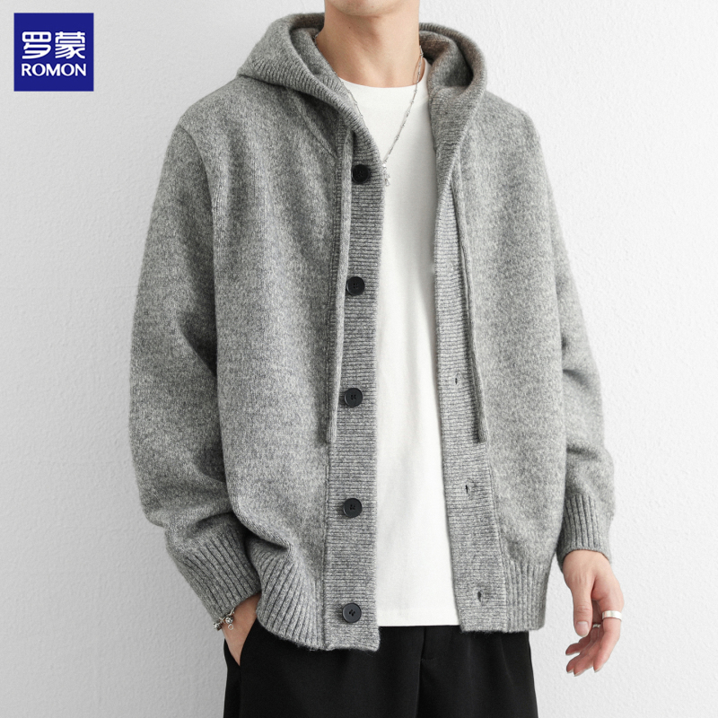 Romon Hooded Knitted Cardigan Jacket for Men, High-Quality Loose Sweater, Heavy Thickened Casual Jacket for Autumn and Winter Romon Hooded Knitted Cardigan Jacket for Men, High-Quality Loose Sweater, Heavy Thickened Casual Jacket for Autumn and Winter