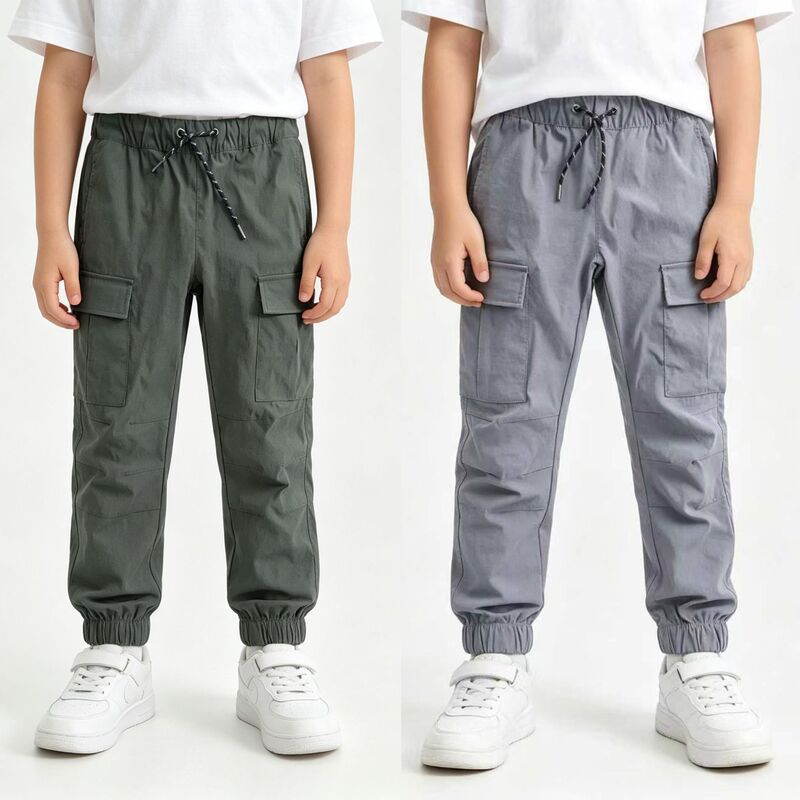 Rof Boys' Cargo Pants Spring and Summer 8-14 Years Old Children's Quick-Dry Jogger Pants for Older Kids Casual Functional Long Pants