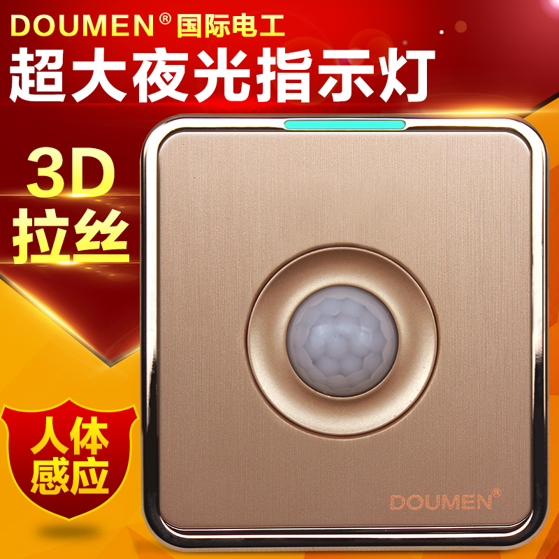 International Electrician 86 Socket Champagne Gold Wire Drawing Timelapse Switch Infrared Sensing Human Body Sensing Control Board