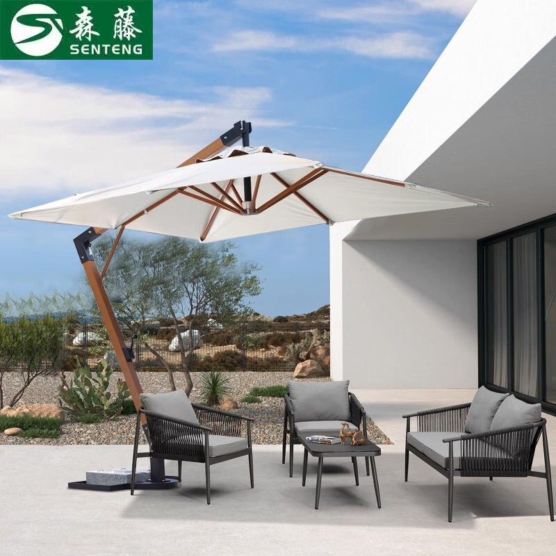 7-Shaped Courtyard Outdoor Sunshade Umbrella, Manual Roman Umbrella, Aluminum Alloy Center Pole, Thickened Double-Layer Sun Protection Umbrella