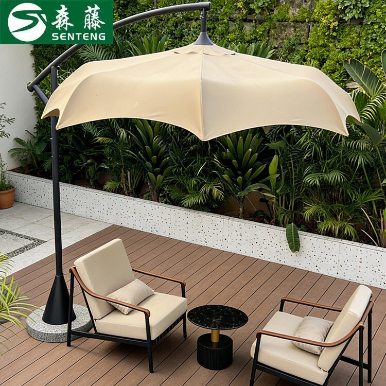 Outdoor Sunshade Umbrella with Side Poles, Retractable, Waterproof, Wind-Resistant, for Courtyard, Balcony, and Cafe