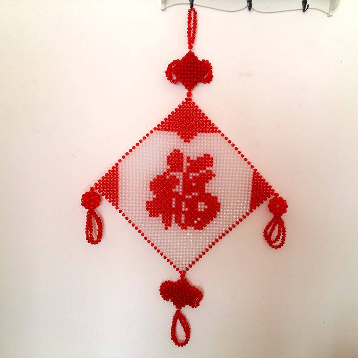 Pure Hand Woven Watermelon Bead Bifacial Fumento Hall Pendant for Spring Festival Festive Pendant Home Wedding Celebration Decorations