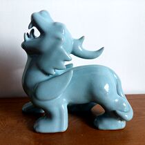 Ruzhou origin Ru porcelain azure glaze cat ornament business open living room wine cabinet decoration gift collection