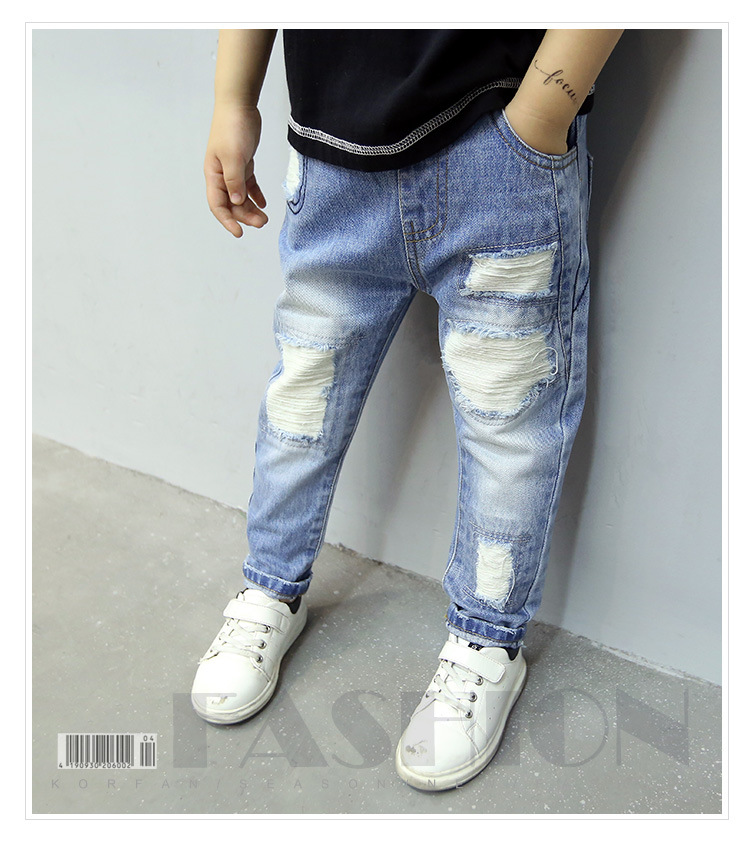 Quần bé trai, quần jeans lỗ, phần mỏng, xuân 2018, phiên bản mới của Hàn Quốc về thủy triều, trẻ em, mùa xuân, mùa thu, trẻ em, quần áo trẻ em, mùa hè - Quần jean quan jean tre em