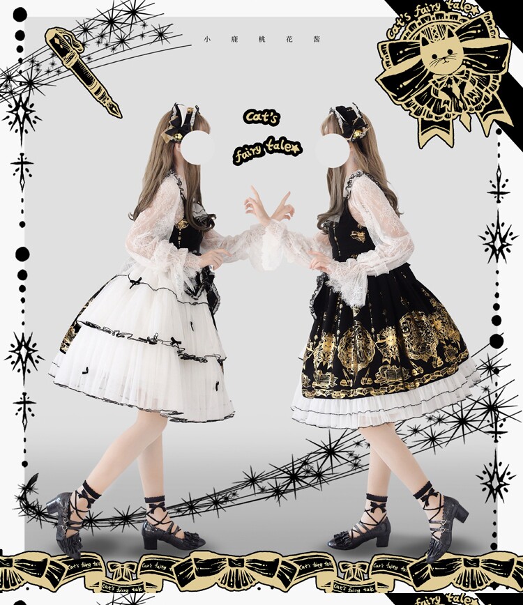 无敌了！小鹿桃花酱烫金童话镇LOLITA JSK原创印花OP长袖连衣裙，少女心爆棚！👗 -lolita-淘宝好物网