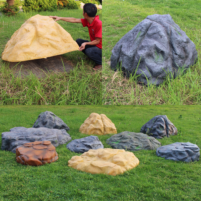 Outdoor Manhole Cover Cover-Up Sculpture in the Shape of a Stone, Designed to Hide Unsightly Wires and Pipes in Residential Areas, Gardens, and Parks