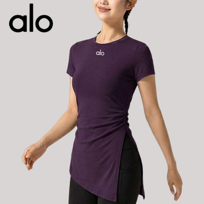 Aio Fitness Short-Sleeve Quick-Dry Clothing with Balanced Proportions, Lyocell Sportswear, Casual Yoga T-Shirt with Side Slits for Women