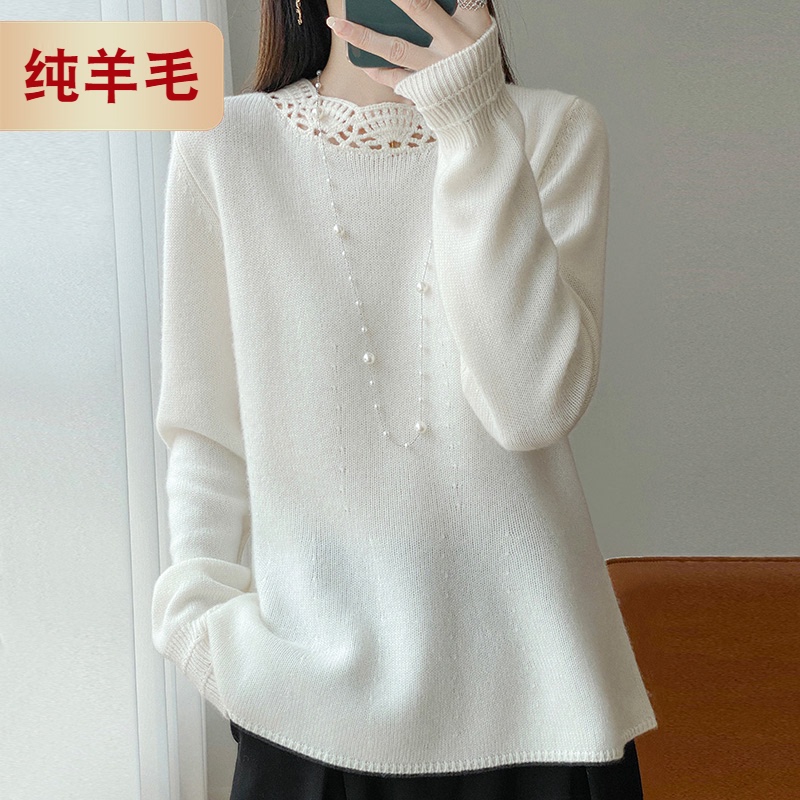 2025 New Style 100% Wool Sweater for Women, Round Neck Pullover, Loose and Lazy Style Knitted Base Sweater Top