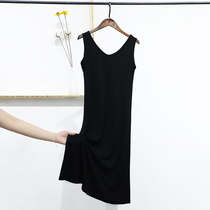 2019 summer modal sundress Summer wear V-neck black suspender bottoming skirt petticoat mid-length dress