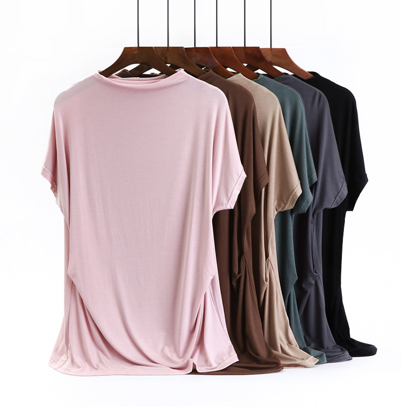 Modale Short Sleeve T-shirt Woman Summer 2022 New Half High Collar Hitch Undershirt Black 100 Hitch Lean Blouse