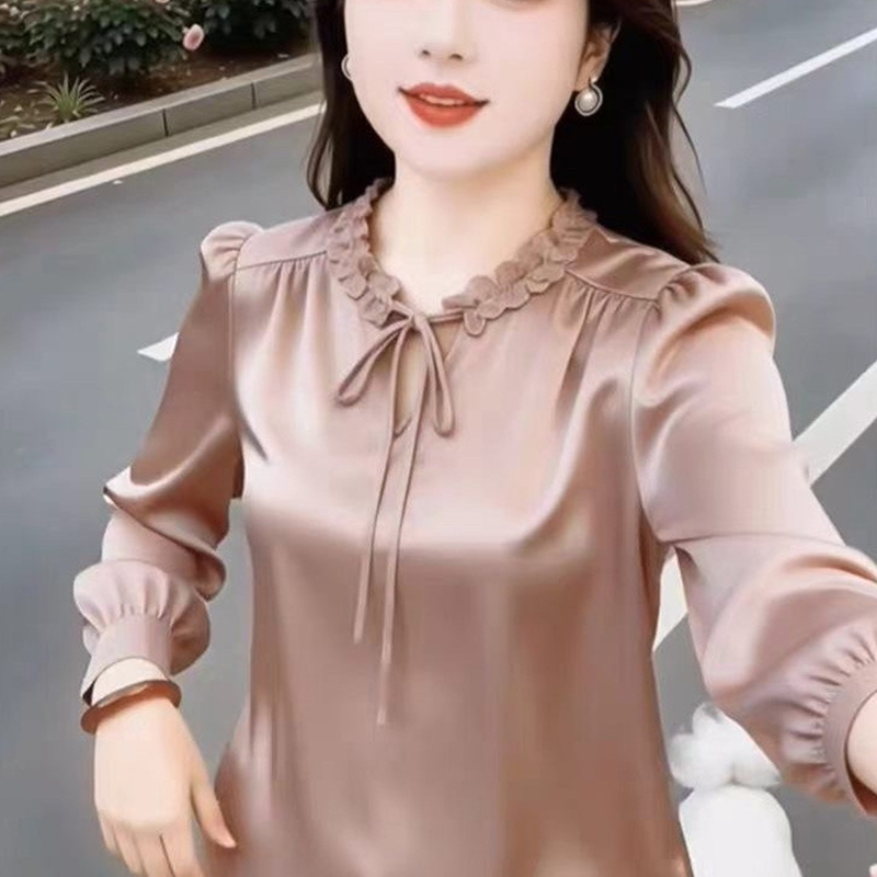 Autumn Silk Long-Sleeve Shirt for Women, 2026 New Stylish Design with Tie, Versatile and Elegant Blouse