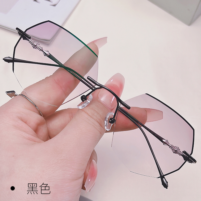 Xiaohongshu net red frameless black edge glasses myopia men with anti-blue light anti-fog color-changing polygonal large frame mirror